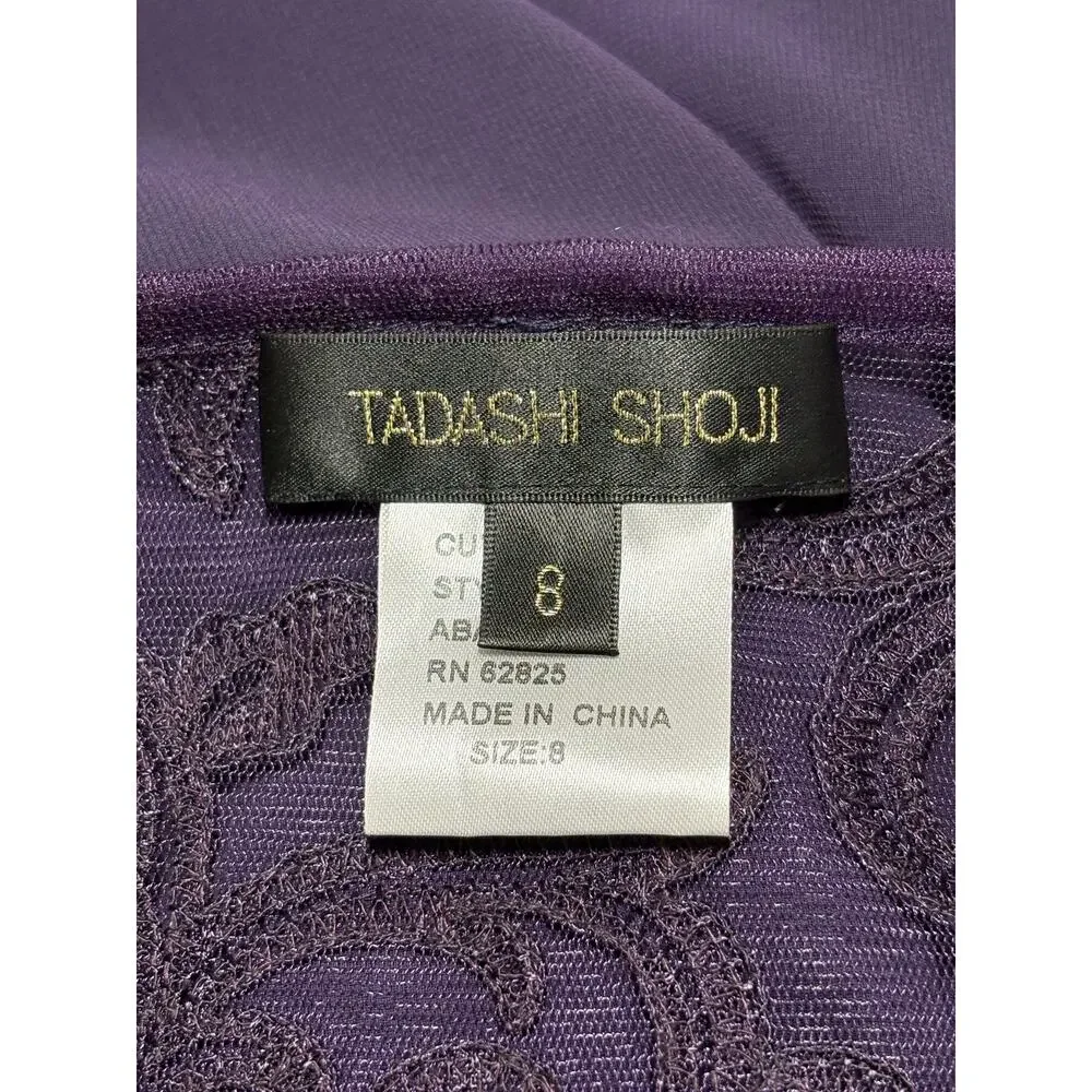 Tadashi Shoji 2 Piece Evening Gown Maxi Dress Women's 8 Purple Lace Jacket Party